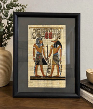 Framed Egyptian Papyrus Artwork with Anubis Figure and Hieroglyphics picture