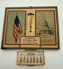 RARE1944 WWII Homefront Thermometer Calendar Neitring's Coal Dock Grand Haven MI picture