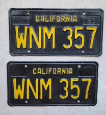 1963 California Black License Plate  1967 1968 1969 year tag YOM DMV clear W 357 picture