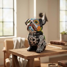 Day of the Dead Bulldog Figurine | Handmade Talavera Dog Statue picture