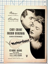 Notorious 1946 Film Ad Cary Grant Ingrid Bergman Alfred Hitchcock RKO picture