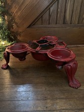 Antique Cast Iron Paw Foot Lighted Christmas Tree Stand Genesee Electric RED picture