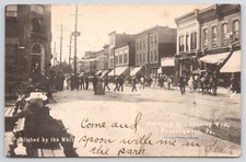 Punxsutawney PA Manning St Looking West Postcard Langan Store Piano Store Wagons picture
