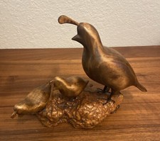 Vintage 1983 Hand Carved Wooden Quail FamilyOn Burl Stump picture