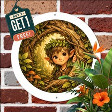 Fantasy Mythical Tree Branches Forest Elf Art Circular Wall Metal Tin Sign picture