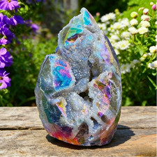 200g Angel Aura Sphalerite Flame Druzy Geode Crystal Tower Obelisk Healing Decor picture