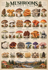 Mushrooms of North America Vintage Botanical Identification Chart Poster 13x19 picture