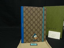 GUCCI Disney Donald Duck PVC Leather Brown Blue GG Pattern Bag 16x22.5cm Unused picture