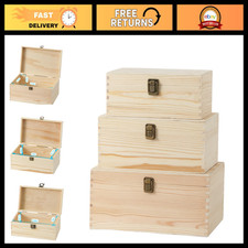 Vintage Wooden Storage Box Set - 3 Pieces with Hinged Lids & Buckles, Multi-Use picture