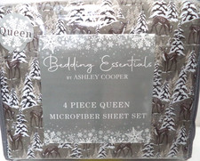 Ashley Cooper Winter Deer Tree 4 piece Micro Fiber Queen sheet set NEW NWT picture