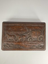 Vintage SyrocoWood Stagecoach Jewelry Box Western Horse Carriage Trinket Box picture