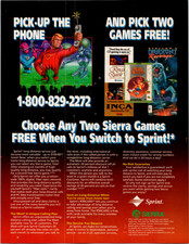 Sprint Sierra Games Vintage 1990s Magazine Ad King's Quest Milly's Fantasia picture