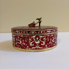 Vintage Red Gold Oval Jewelry Trinket Box With Shoe On Top Rococo Style 5x6x2.5 picture