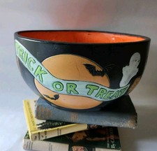 vintage HALOWEEN CANDY BOWL 1980s Duncan ceramic witch cat ghost trick or treat picture