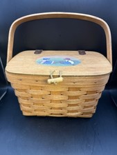 Longaberger Basket with Lid Hand Painted Signed Vintage Dresden Ohio picture