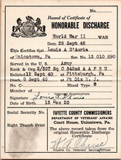 WWII Veteran's ID card- Honorable Discharge Card - Louis A. D'Auria  (1920-2001) picture