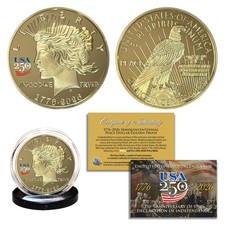 1776-2026 Semiquincentennial AMERICA 250 PEACE DOLLAR Golden Tribute 1 OZ Coin picture