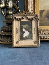 Antique French  Gilt Ormolu Picture Frame Silk Mat German Tin Portrait 7.5” picture