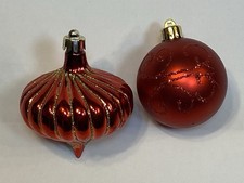 Red Ball Set 2 Lot Ornament Christmas Tree Holiday Plastic Sparkle Glitter Decor picture