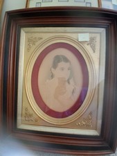 Antique c1890-1910 Crayon Portrait Young Woman Ornate Wood Gilt Victorian Frame picture