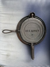 Clean Antique Belmont No. 8 Cast Iron Stovetop Waffle Maker w/ Base by Stover picture