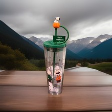 Starbucks Peanuts Snoopy Clear Tumbler Cup Green Lid & Straw Pumpkin Topper picture
