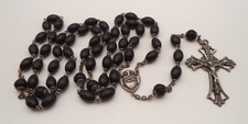 Vintage Italian 800 Silver Dark Wood Rosary Roma Catholic Crucifix Necklace 24