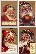 Lot of 4~Santa Claus w. Pipes~Pudding~Notes~1900's ~Antique  Christmas Postcards picture