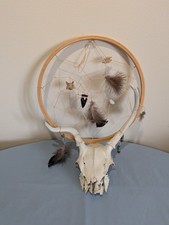 Large Dream Catcher Wall Hanging w/ Animal Skull Horns, Feathers, Beads picture