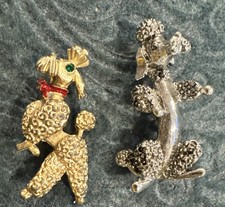 Vintage Signed GERRY'S Silver Gold Tone Poodle Pin / Brooch Dog Pup Lot Of 2 picture