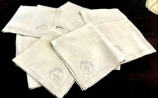 Vintage Estate Linens: White on White Linen Napkins w/ “M” Monogram  B364 picture