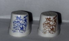 VTG Porcelain Thimbles Two/2 Blue & Brown Flowers 1/2” picture