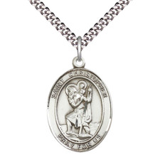 Pewter Saint Christopher Catholic Medal Pendant Necklace 24