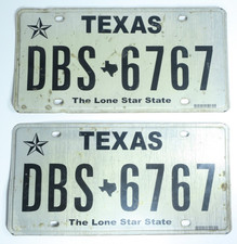 Texas License Plate Pair  - The Lone Star State Matching Set TX Tags DBS-6767 picture