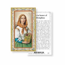 Prayer in honor of Saint St. Dymphna - gold trim - Paperstock Holy Card picture