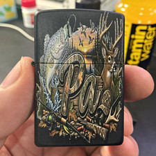 Zippo Made in USA Matte Black Lighter w/ PA Outdoor Hunting Fishing Deer Graphic picture