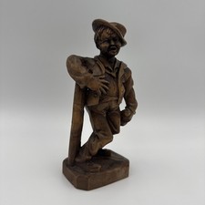 Vintage Black Forest Hand-Carved Wood Cheerful Drunk Man Figurine picture