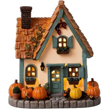 Lighted Fall Village House Decor Resin Pumpkin Cottage LED Scary Halloween Decor picture