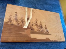 VINTAGE USSR RUSSIAN WOOD INLAY LANDSCAPE PICTURE Marquetry Trees Woods #N picture
