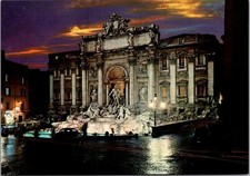 Rome Italy Trevi Fountain at Night Sunset Lights Landmark Postcard picture
