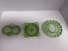 Lot 3 Vintage Green Uranium Depression Glass Ashtrays, See Pictures and Desc. picture
