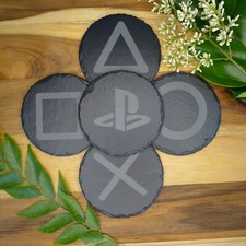 PlayStation Slate Coaster Set Gaming Decor PS5 Inspired Brand New Laser Engraved picture