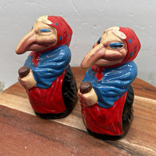 Vintage large ceramic kitchen witch salt & pepper shakers rare  picture