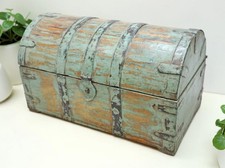 Vintage Wooden Half Round Storage Box Original Old Hand Crafted Rustic Green picture
