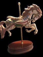 VTG Carousel Horse Patriotic Musical Porcelain Figurine USA Flag Eagle  picture
