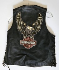 Harley-Davidson Men's L Legendary Eagle Black Leather Vest 98131 TD1-5 picture