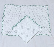 Vintage D Porthhault White & Green Polka Dots Linen 100% Flax Placemat & Napkin picture