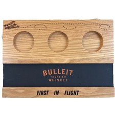BULLEIT Frontier Whiskey Taster First In Flight Tray Wooden Server Board Bar NC picture