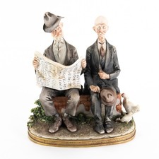 Capodimonte Giuseppe Cappe two Men Sitting on Wall SUNDAY NEWS Figure 1962 picture