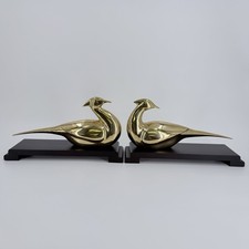 Vintage Pair Of Korean Art Deco brass pheasant Book Ends ￼ picture